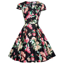 Belle Poque 1950 Vintage Retro Vintage Sleeve Sleeve A-Line Floral Print Summer Dress BP000239-3